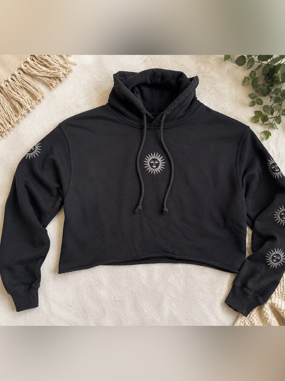Hollister Black Cropped Hoodie XS